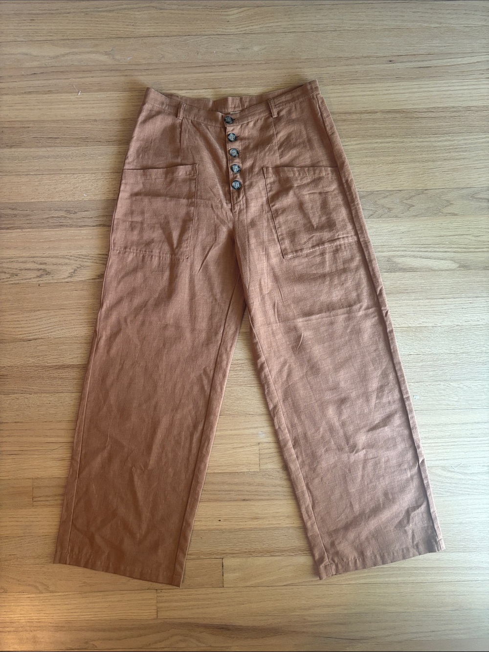 Womens Rust Brown Wide-Leg Button-Front lightweight Pants